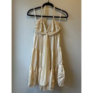 BCBGMAXAZRIA Cream Beaded Halter Babydoll Dress Size 4